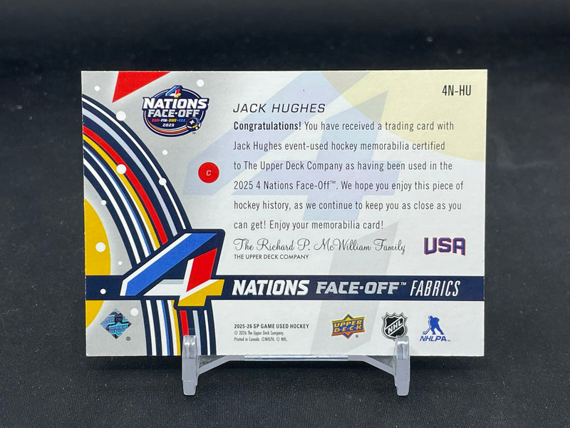 2025 UPPER DECK SP GAME USED - 4 NATIONS FACE-OFF FABRICS - J. HUGHES -
