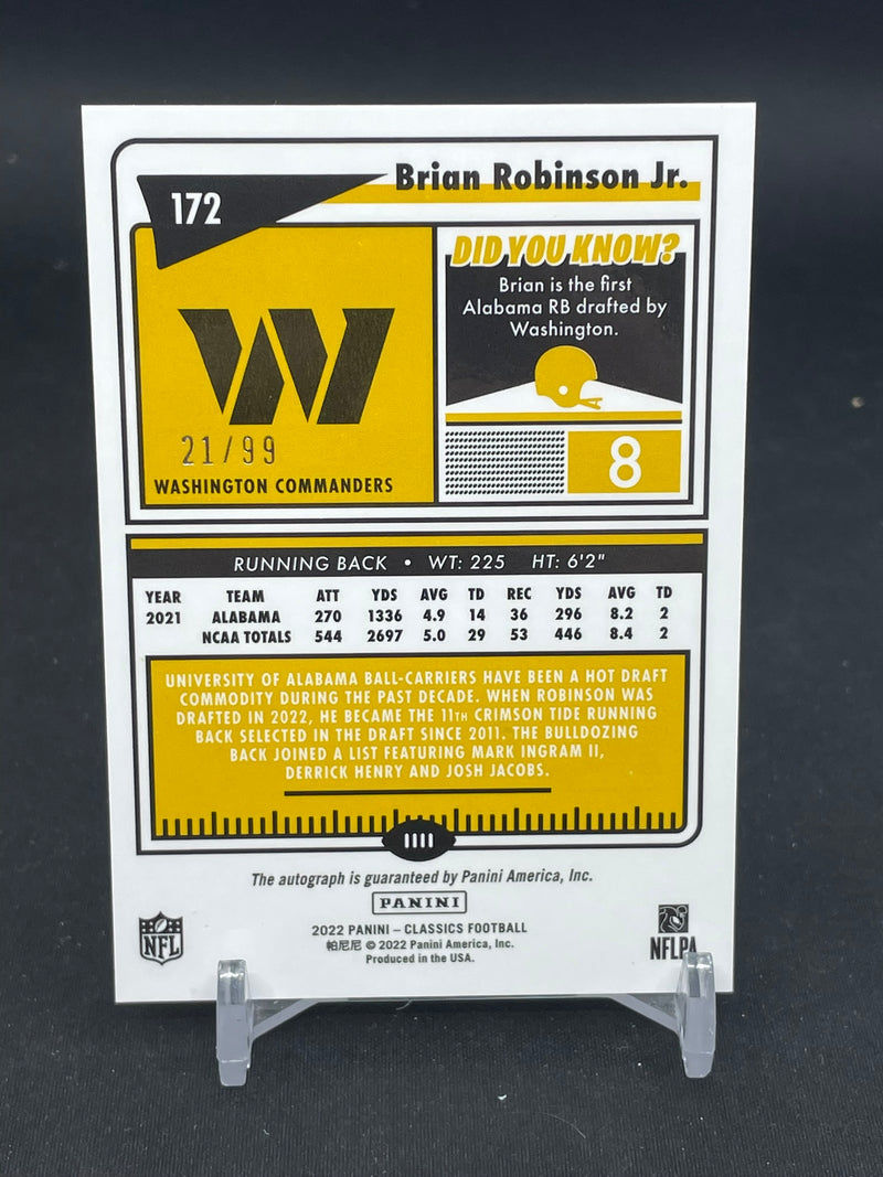 2022 PANINI CLASSICS - GOLD - ROOKIES - B. ROBINSON JR. - #172 - #'D/99 - AUTOGRAPH - RC