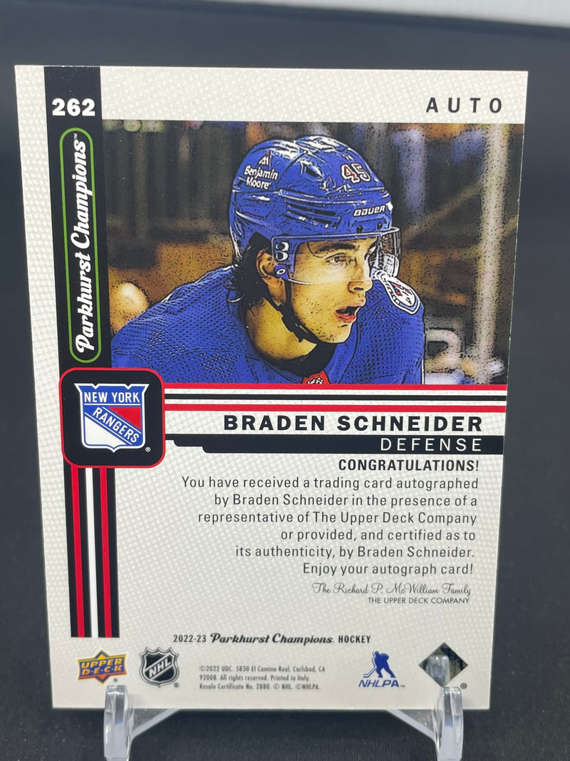 2022 UPPER DECK PARKHURST CHAMPIONS - ROOKIE AUTOGRAPH - B. SCHNEIDER -