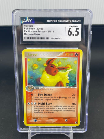 POKEMON - UNSEEN FORCES - FLAREON - STAMPED REVERSE HOLO - #5 - CGC 6.5