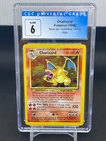 POKEMON - BASE SET UNLIMITED - CHARIZARD - HOLO - #4 - CGC 6