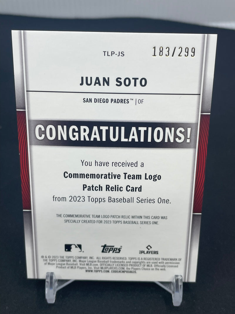 2023 TOPPS SERIES ONE - COMMEMORATIVE TEAM LOGO PATCH - J. SOTO - #TLP-JS - #'D/299 - RELIC