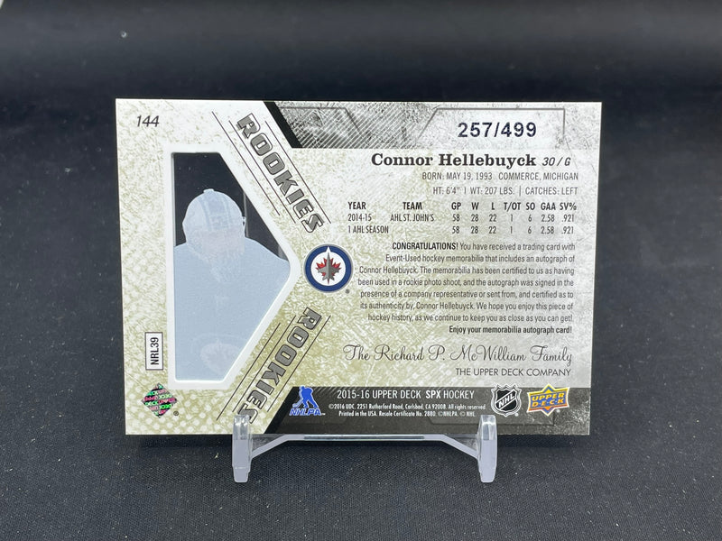 2015 UPPER DECK SPX - ROOKIES AUTO JERSEY - C. HELLEBUYCK - #144 - #'D/499 - RELIC - AUTOGRAPH