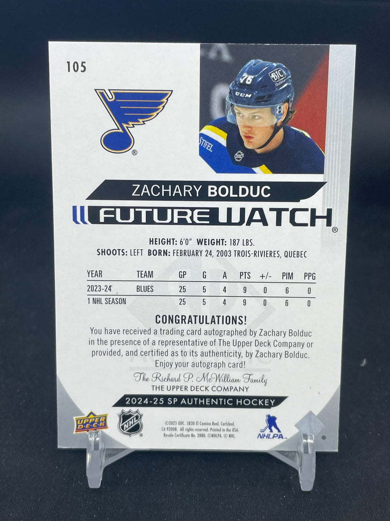 2024 UPPER DECK SP AUTHENTIC - HORIZONTAL FUTURE WATCH AUTOGRAPH - Z. BOLDUC - #105 - #'D/599 - AUTOGRAPH - RC