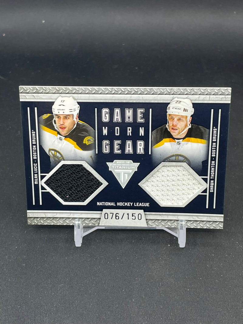2012 PANINI TITANIUM - GAME-WORN GEAR - M.LUCIC / S. THORNTON - #3 - #'D/150 - DUAL RELIC