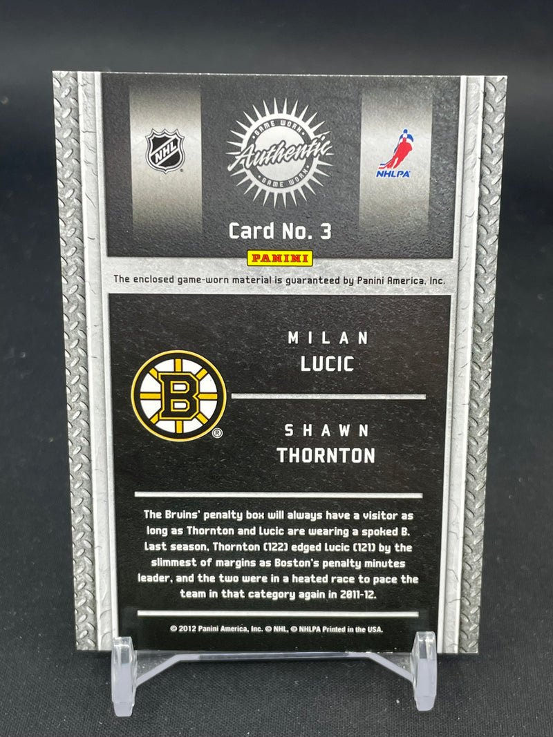 2012 PANINI TITANIUM - GAME-WORN GEAR - M.LUCIC / S. THORNTON - #3 - #'D/150 - DUAL RELIC