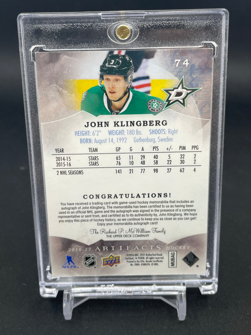 2016 UPPER DECK ARTIFACTS - GOLD SPECTRUM - J. KLINGBERG - #74 - #'D/5 - DUAL RELIC - AUTOGRAPH