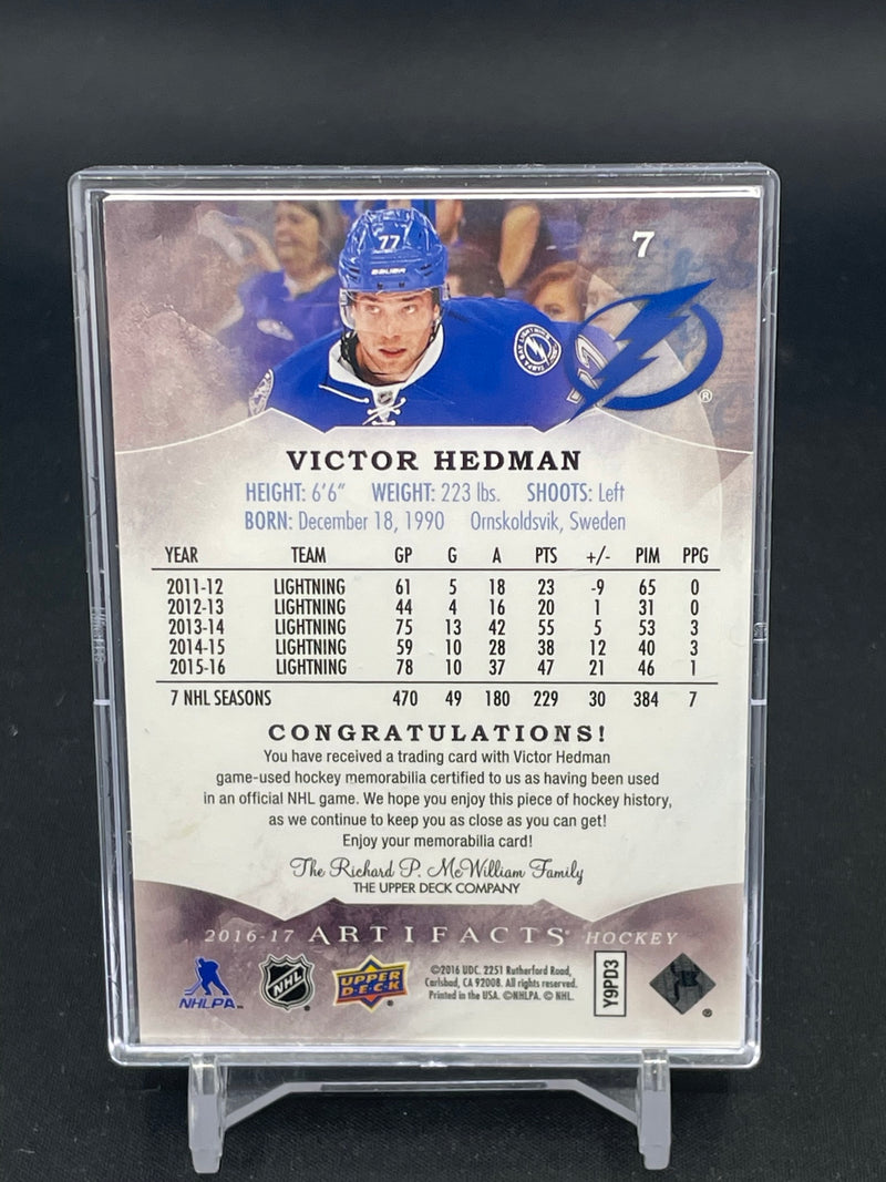 2016 UPPER DECK ARTIFACTS - EMERALD - V. HEDMAN - #7 - #'D/75 - DUAL RELIC