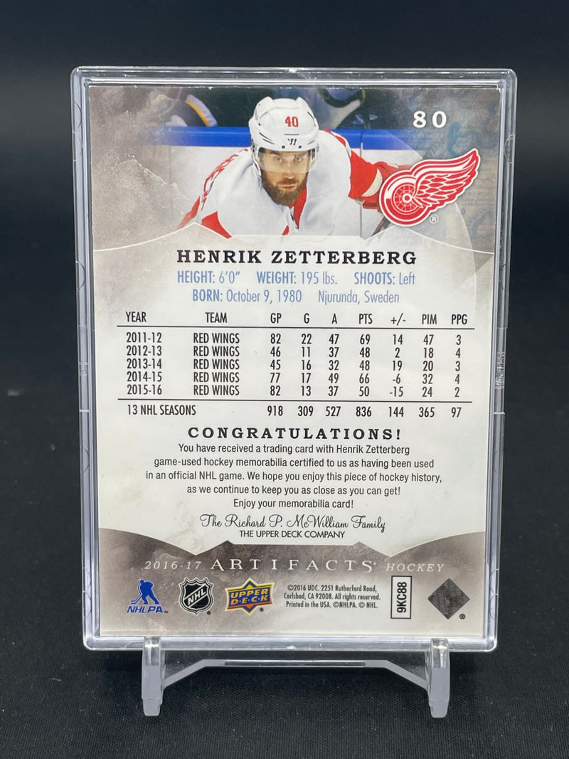2016 UPPER DECK ARTIFACTS - EMERALD - H. ZETTERBERG - #80 - #'D/75 - DUAL RELIC