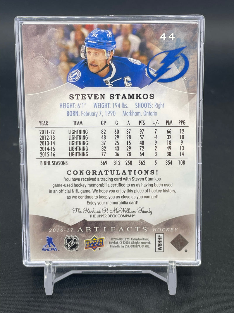 2016 UPPER DECK ARTIFACTS - EMERALD - S. STAMKOS - #44 - #'D/75 - DUAL RELIC