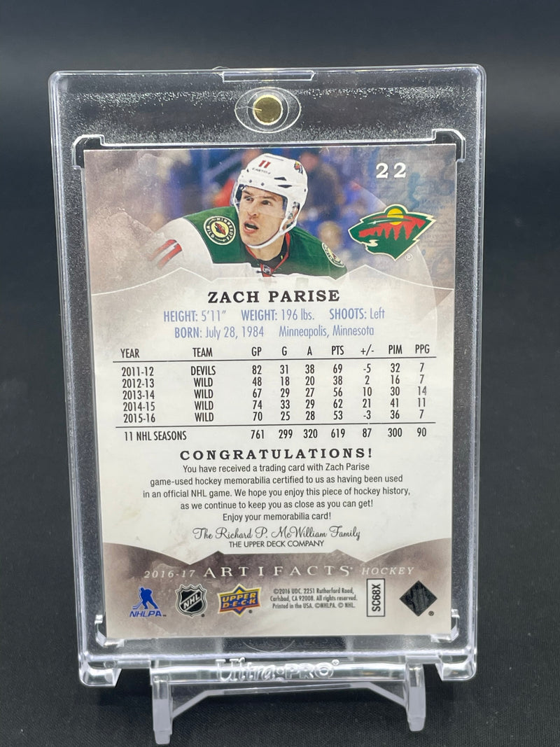 2016 UPPER DECK ARTIFACTS - EMERALD - Z. PARISE - #22 - #'D/75 - DUAL RELIC