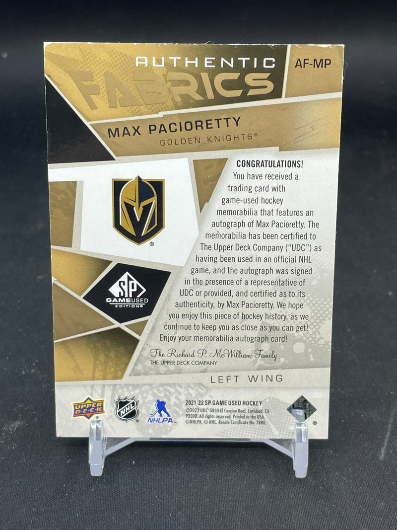 2021 UPPER DECK SP GAME USED - AUTHENTIC FABRICS - M. PACIORETTY - #AF-MP - #'D/49 - RELIC - AUTOGRAPH