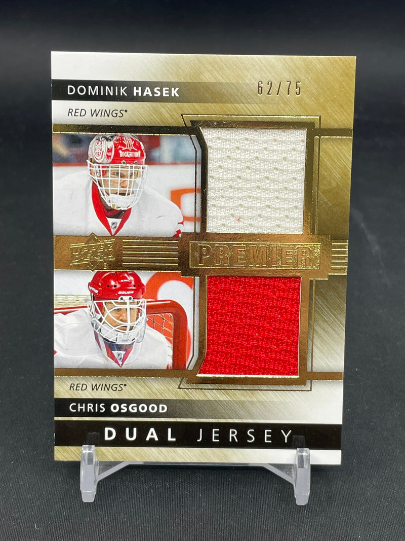 2014 UPPER DECK PREMIER - DUALS - D. HASEK / C. OSGOOD - #PQ2-HO - #'D/75 - DUAL RELIC
