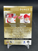 2014 UPPER DECK PREMIER - DUALS - D. HASEK / C. OSGOOD - #PQ2-HO - #'D/75 - DUAL RELIC