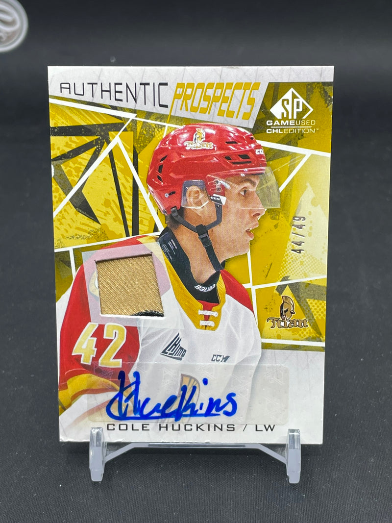 2021 UPPER DECK SP GAME USED CHL - AUTHENTIC PROSPECTS - C. HUCKINS - #69 - #'D/49 - RELIC - AUTOGRAPH
