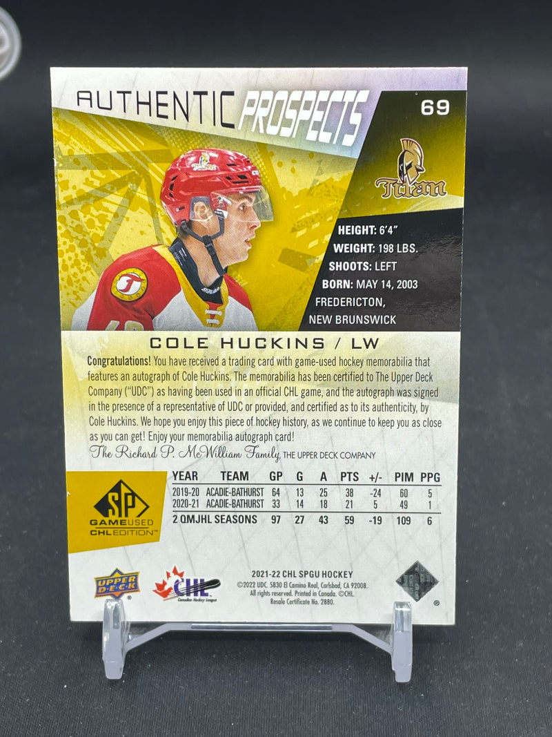 2021 UPPER DECK SP GAME USED CHL - AUTHENTIC PROSPECTS - C. HUCKINS - #69 - #'D/49 - RELIC - AUTOGRAPH