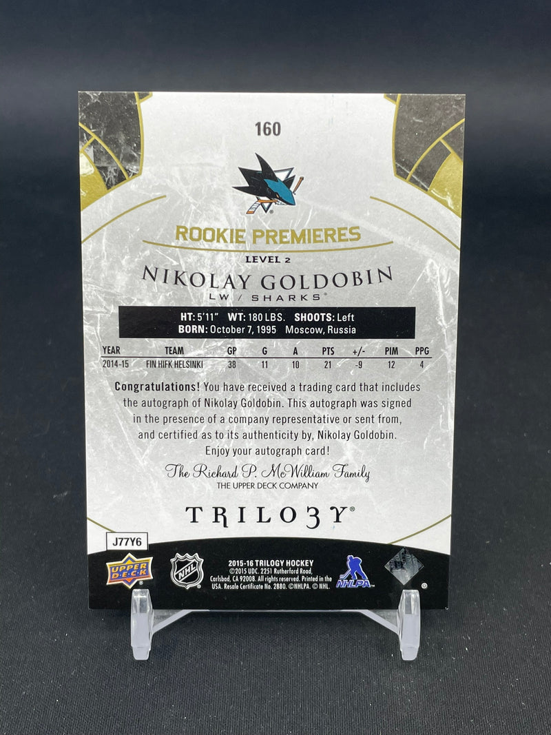 2015 UPPER DECK TRILOGY - ROOKIE PREMIERES - N. GOLDOBIN - #160 - #'D/499 - AUTOGRAPH - RC
