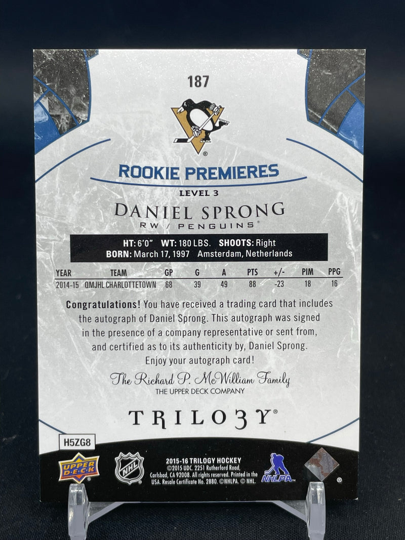 2015 UPPER DECK TRILOGY - ROOKIE PREMIERES - D. SPRONG - #187 - #'D/41 - AUTOGRAPH - RC