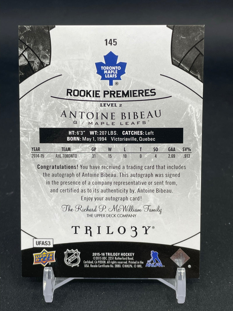 2015 UPPER DECK TRILOGY - ROOKIE PREMIERES - A. BIBEAU - #145 - #'D/172 - AUTOGRAPH - RC