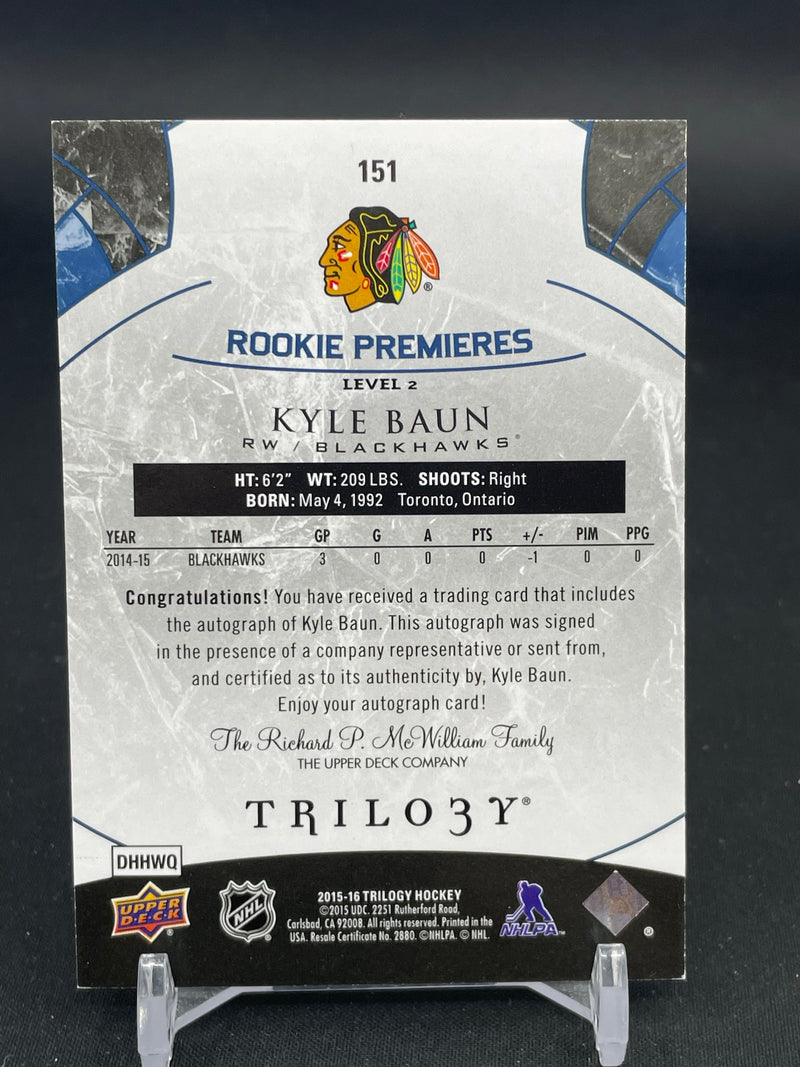 2015 UPPER DECK TRILOGY - ROOKIE PREMIERES - K. BAUN - #151 - #'D/199 - AUTOGRAPH - RC