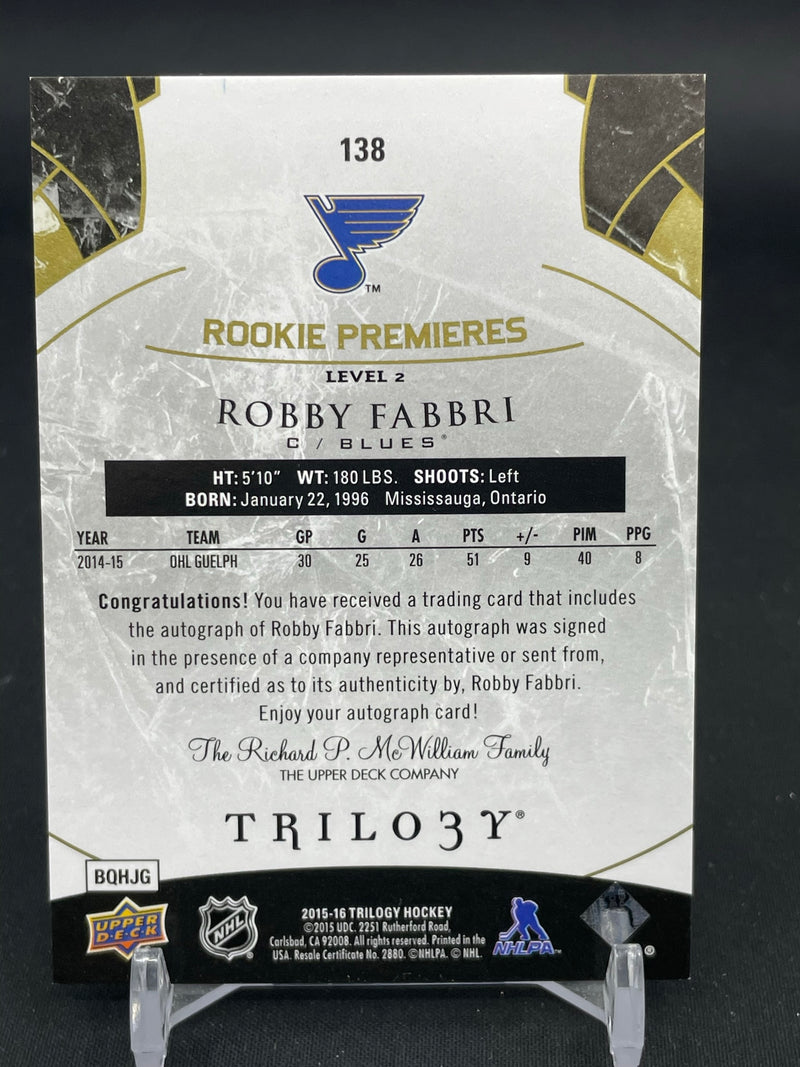 2015 UPPER DECK TRILOGY - ROOKIE PREMIERES - R. FABBRI - #138 - #'D/499 - AUTOGRAPH - RC