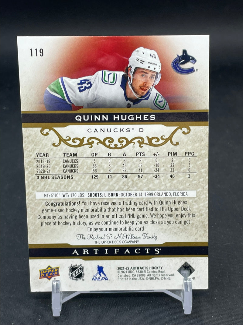2021 UPPER DECK ARTIFACTS - Q. HUGHES - #119 - #'D/199 - DUAL RELIC