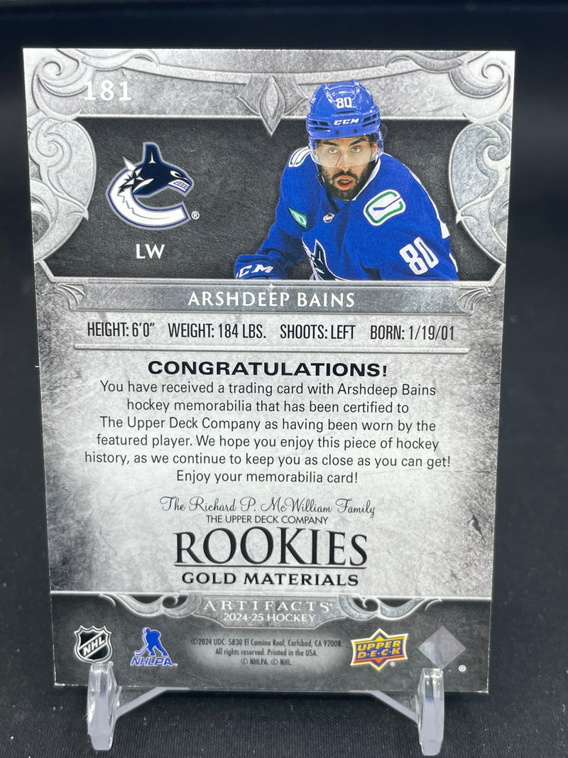 2024 UPPER DECK ARTIFACTS - GOLD MATERIALS - A. BAINS - #181 - #'D/499 - DUAL RELIC - RC
