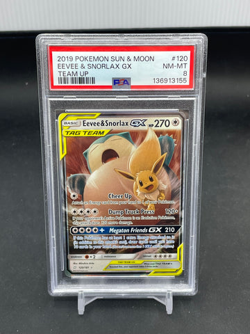 POKEMON - TEAM UP - EEVEE & SNORLAX GX - #120 - PSA 8