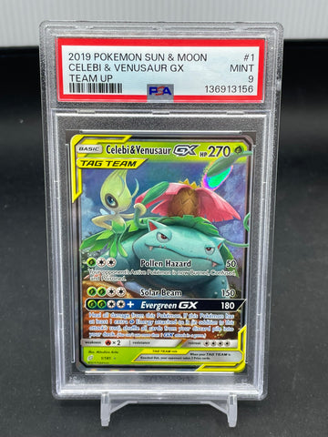 POKEMON - TEAM UP - CELEBI & VENUSAUR GX - #1 - PSA 9