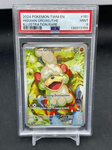 POKEMON - TWILIGHT MASQUERADE - HISUIAN GROWLITHE - ILLUSTRATION RARE - #181 - PSA 9