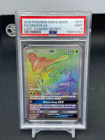 POKEMON - LOST THUNDER - VIRIZION GX - RAINBOW - #217 - PSA 9