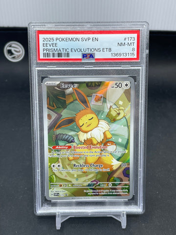 POKEMON - PRISMATIC EVOLUTIONS ETB - EEVEE - FULL ART - #173 - PSA 8