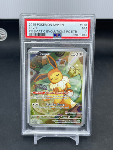 POKEMON - PRISMATIC EVOLUTIONS ETB - EEVEE - FULL ART POKEMON CENTER - #173 - PSA 7