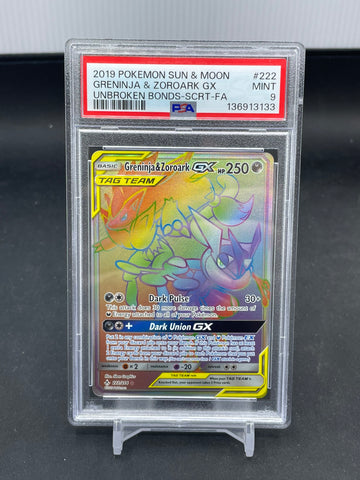 POKEMON - UNBROKEN BONDS - GRENINJA & ZOROARK GX - SECRET - #222 - PSA 9