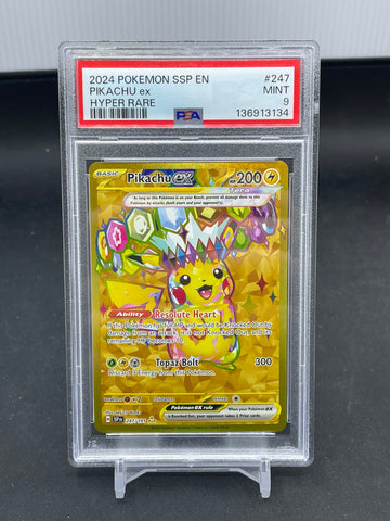 POKEMON - SURGING SPARKS - PIKACHU EX - HYPER RARE - #247 - PSA 9