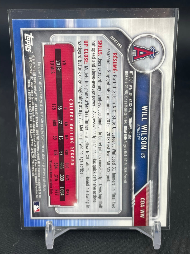 2019 TOPPS BOWMAN CHROME - 1ST BOWMAN - PURPLE REFRACTOR - W. WILLSON - #CDA-WW - #'D/250 - AUTOGRAPH