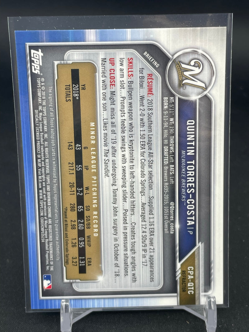 2019 TOPPS BOWMAN CHROME - 1ST BOWMAN - REFRACTOR - Q. TORRES-COSTA -