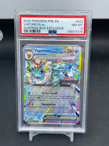 POKEMON - SURPRISE BOX EXCLUSIVE - VAPOREON EX - #023 - PSA 8