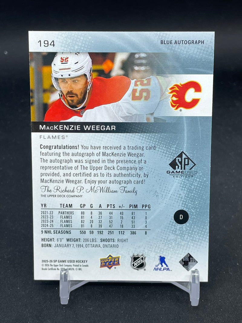 2025 UPPER DECK SP GAME USED - BLUE AUTOGRAPH - M. WEEGAR -