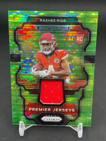 2023 PANINI PRIZM - GREEN PULSAR - PREMIER JERSEYS - R. RICE - #PJ-RR - RELIC - RC