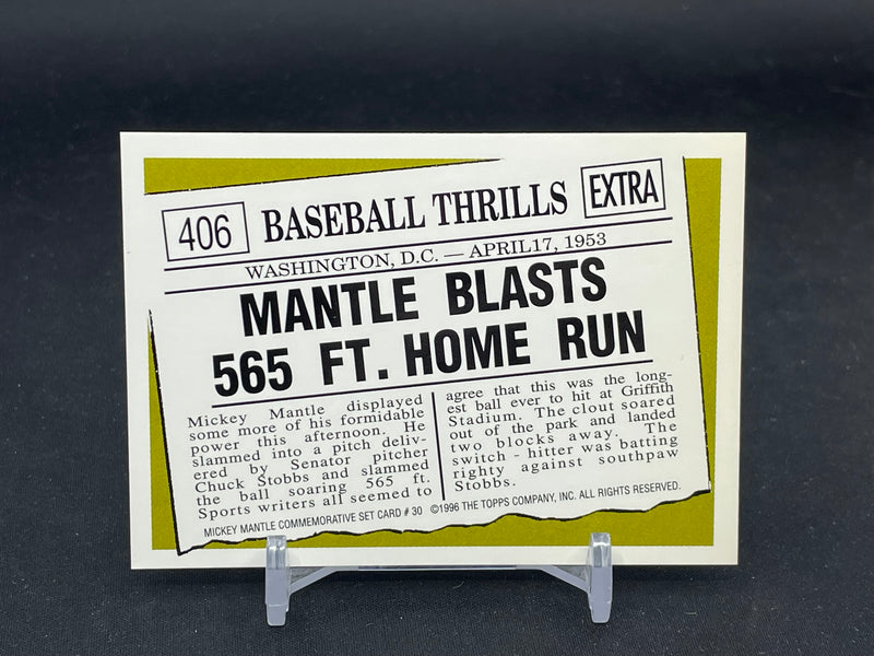 1996 TOPPS MICKEY MANTLE REPRINTS - BASEBALL THRILLS - M. MANTLE -