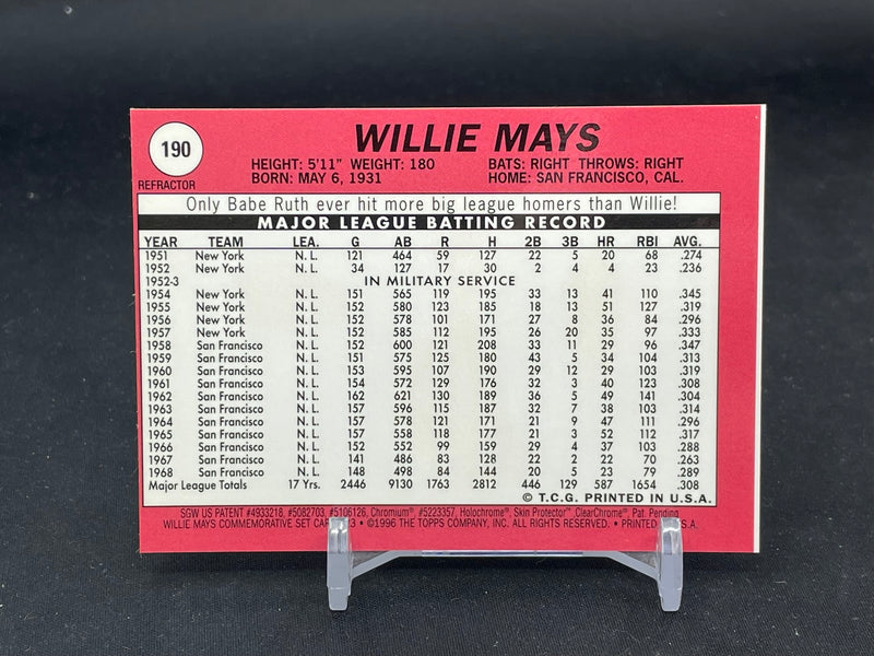 1996 TOPPS CHROME - COMMEMORATIVE SET - REFRACTOR - W. MAYS -