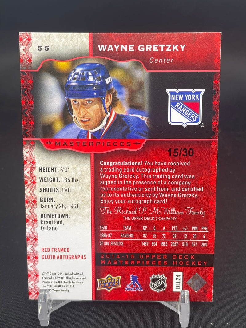 2015 UPPER DECK MASTERPIECES - RED FRAMED CLOTH - W. GRETZKY - #55 - #'D/30 - AUTOGRAPH