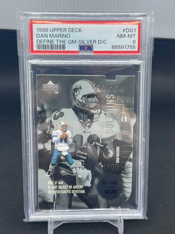 1998 UPPER DECK - SILVER DIE-CUT - DEFINE THE GAME - D. MARINO - #DG1 - #'D/1500 - PSA 8