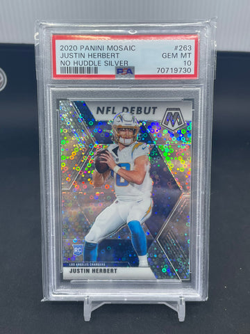 2020 PANINI MOSAIC - NO HUDDLE SILVER - NFL DEBUT - J.  HERBERT - #263 - PSA 10 - RC