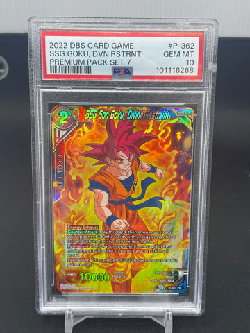 2022 DBS - PREMIUM PACK SET 7 - SSG SON GOKU, DIVINE RESTRAINT - #P-362 - PSA 10