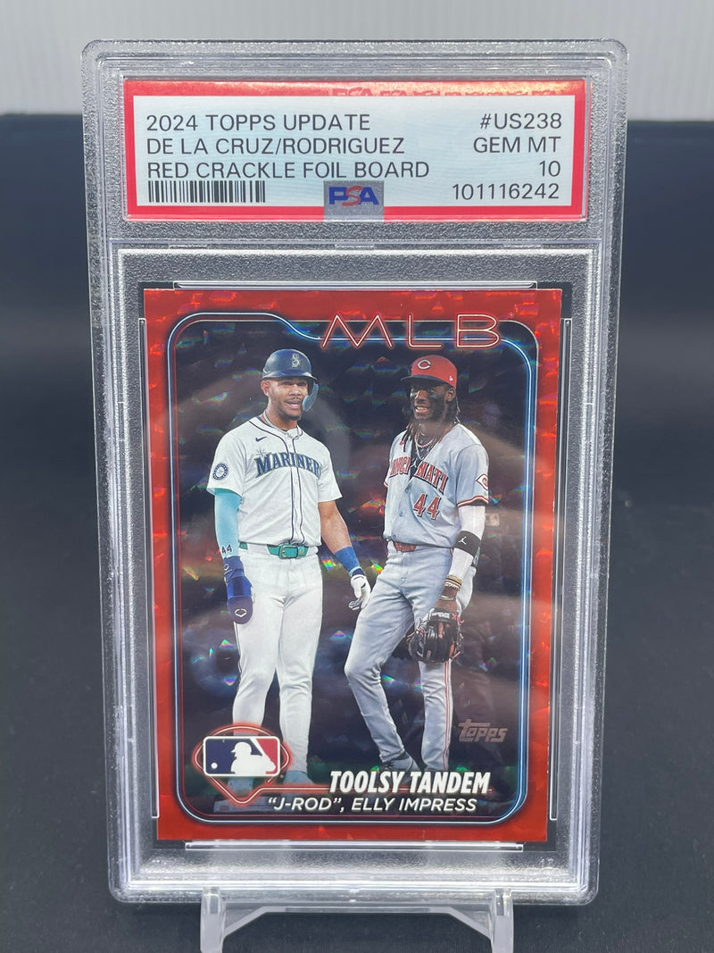 2024 TOPPS UPDATE - RED CRACKLE FOIL BOARD - E. DE LA CRUZ / J. RODRIGUEZ - #US238 - #'D/199 - PSA 10