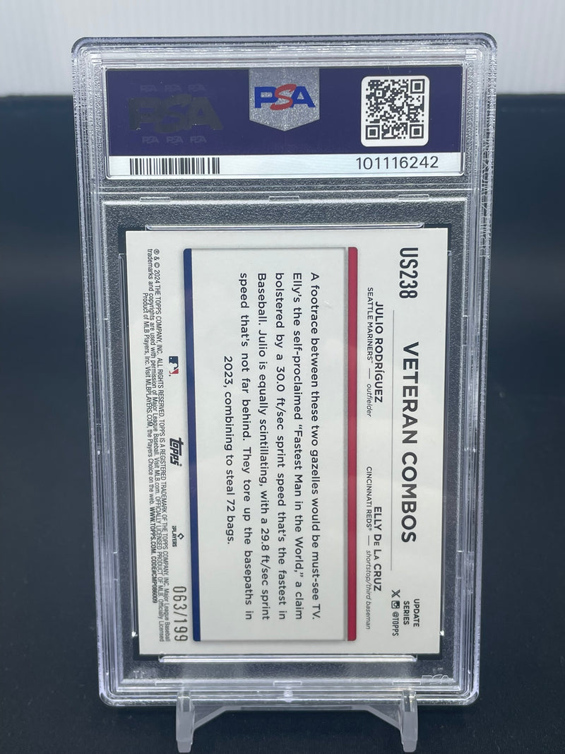 2024 TOPPS UPDATE - RED CRACKLE FOIL BOARD - E. DE LA CRUZ / J. RODRIGUEZ - #US238 - #'D/199 - PSA 10