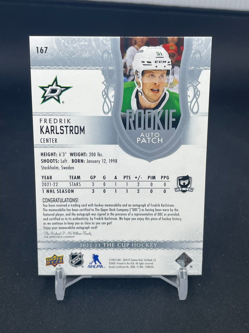 2022 UPPER DECK THE CUP - ROOKIE AUTO PATCH - F. KARLSTROM - #167 - #'D/249 - RELIC - AUTOGRAPH - RC