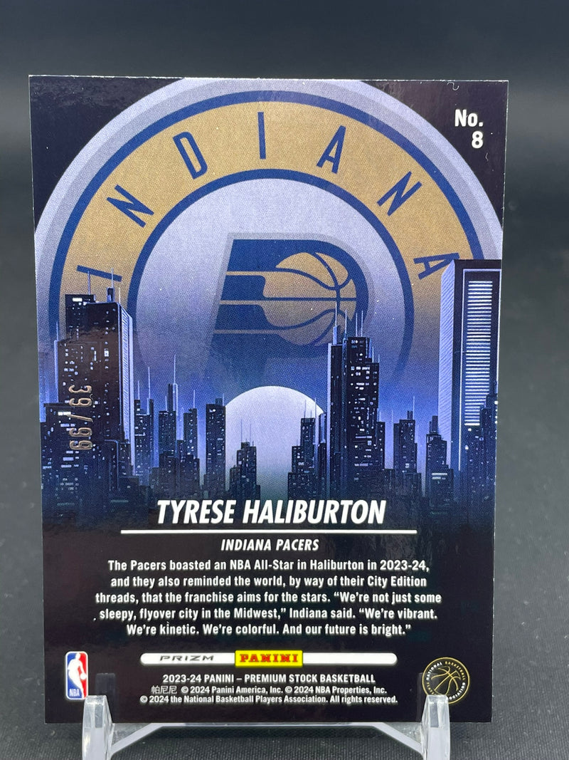 2023 PANINI NBA HOOPS PREMIUM STOCK - BLUE ICE - CITY EDITION - T. HALIBURTON - #8 - #'D/99
